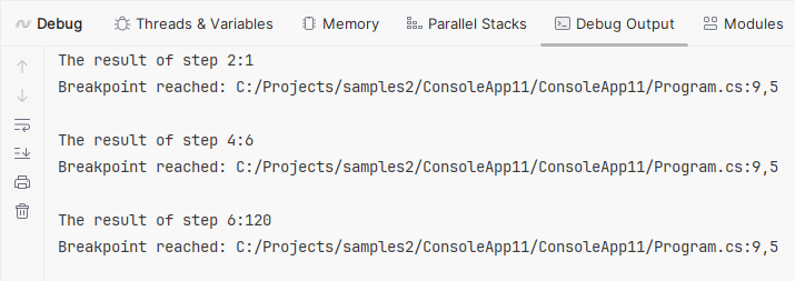 JetBrains&nbsp;Rider: evaluating expressions on tracepoint