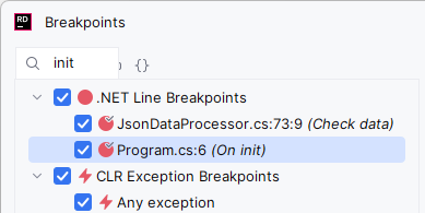 JetBrains&nbsp;Rider: searching breakpoints
