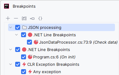 JetBrains&nbsp;Rider: grouping breakpoints