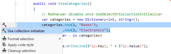 JetBrains Rider: Converting assignments to object initializer JetBrains Rider: Converting assignments to object initializer