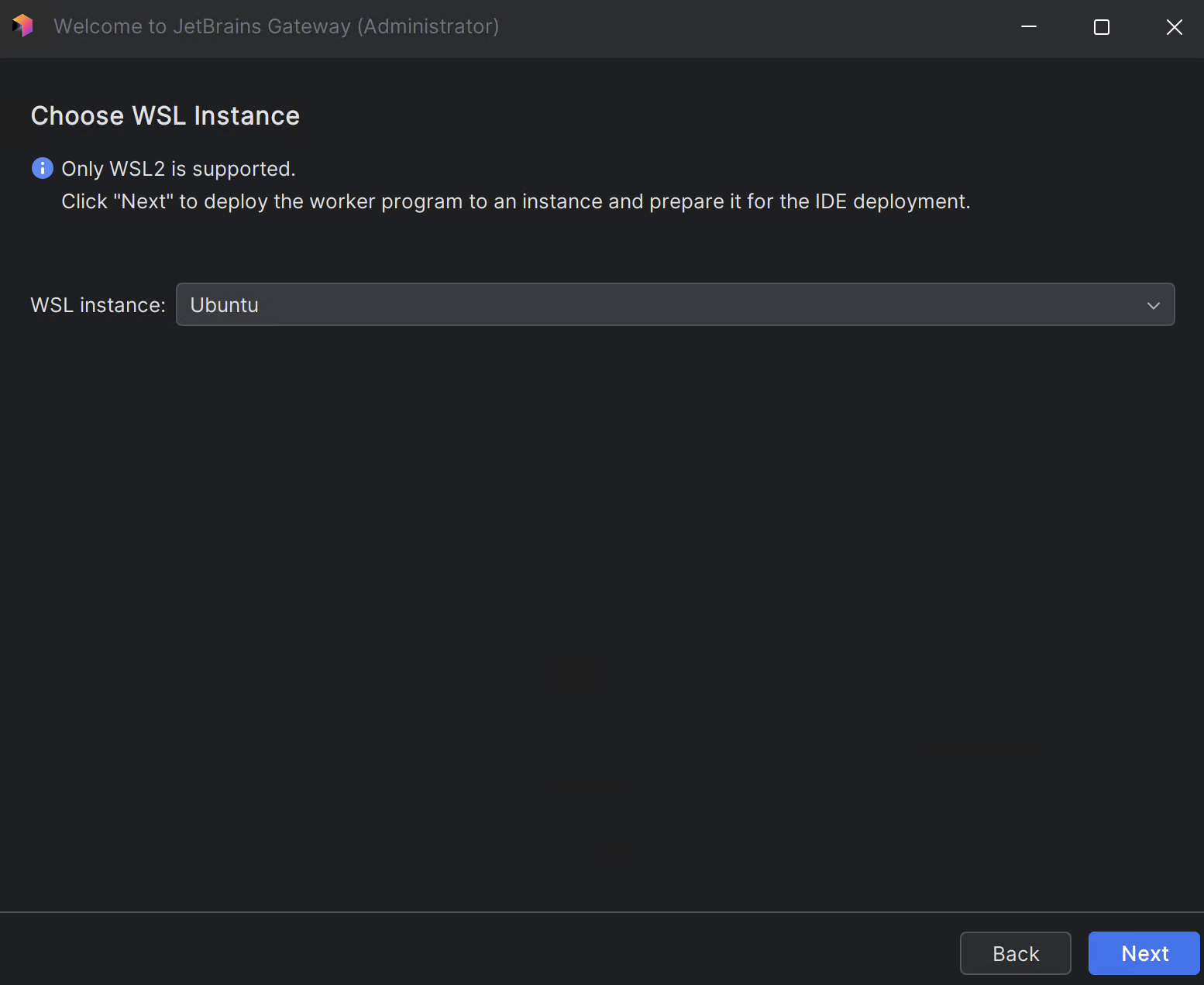 Choose WSL instance Choose WSL instance