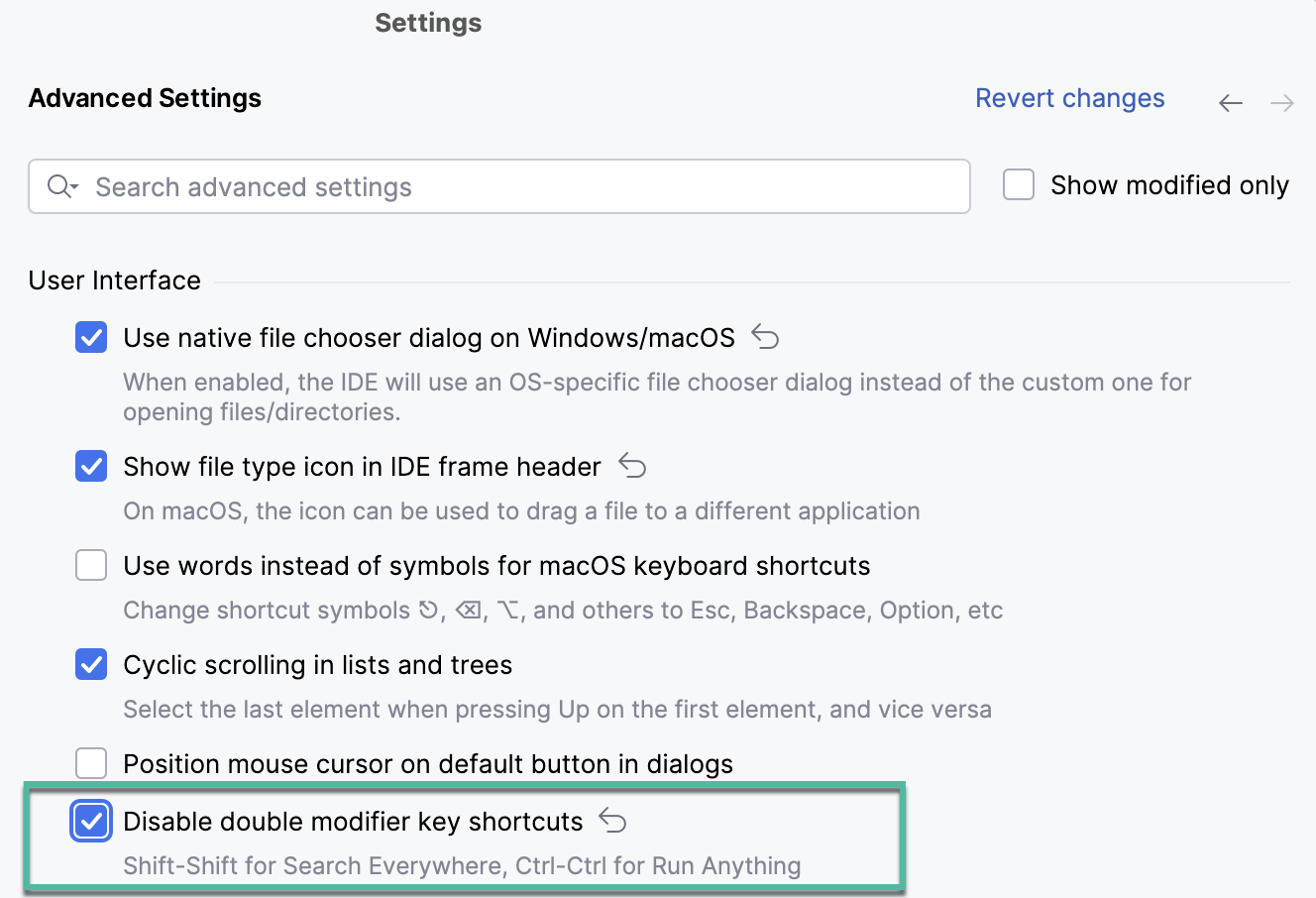 Disabling the double-key shortcuts Disabling the double-key shortcuts