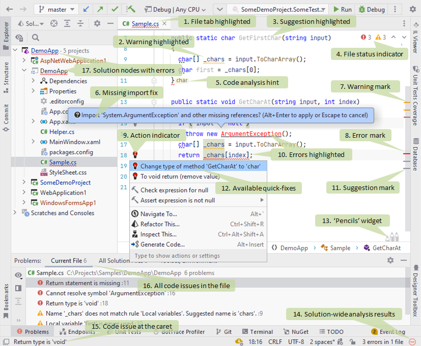 JetBrains&nbsp;Rider: Design-time code inspection