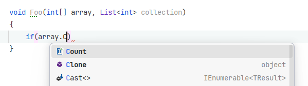 Completing mistyped Count property for an array