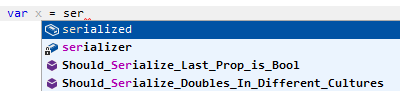JetBrains&nbsp;Rider. Auto-completion list with hard selection.