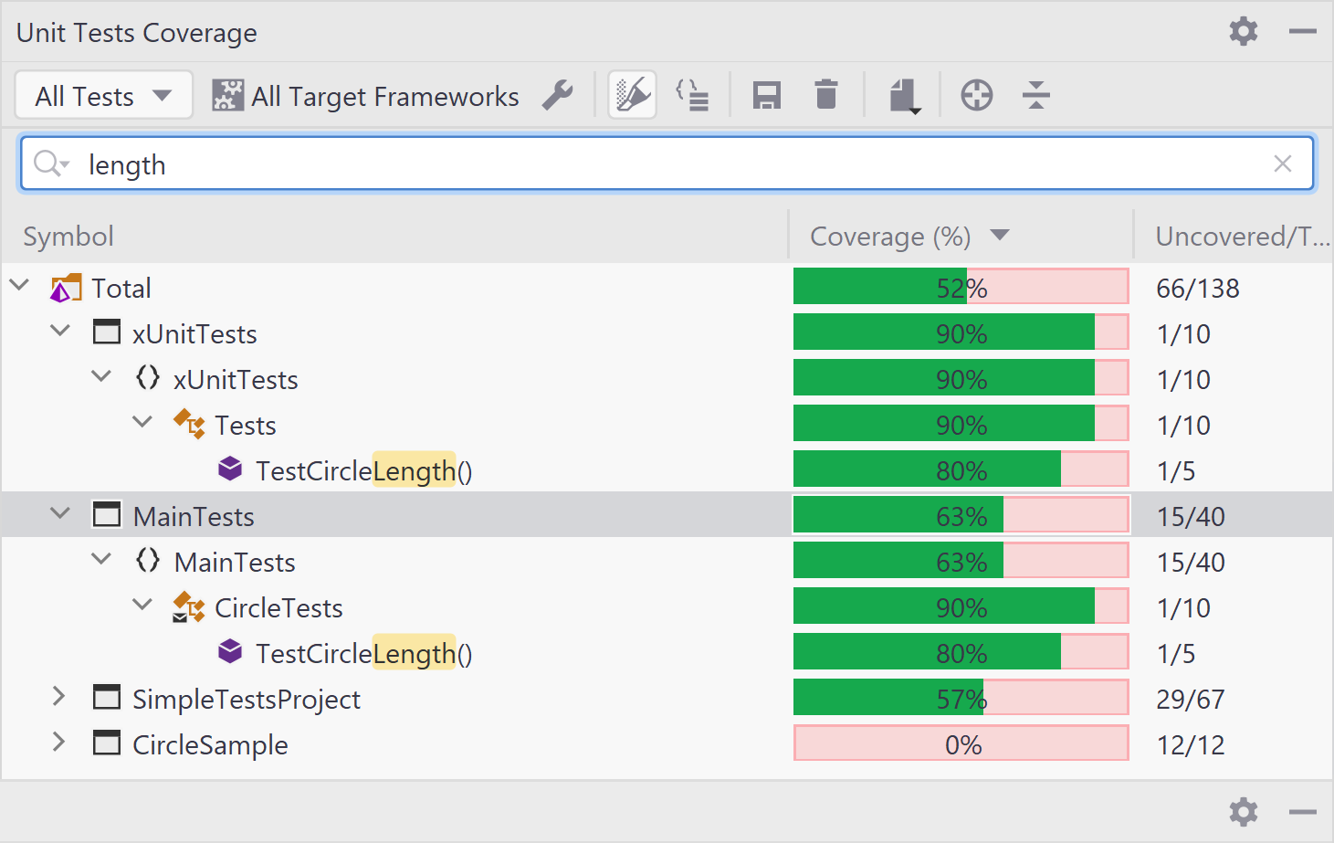 JetBrains&nbsp;Rider: Unit test coverage window