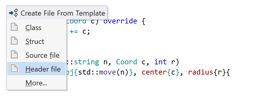JetBrains&nbsp;Rider C++: File Templates
