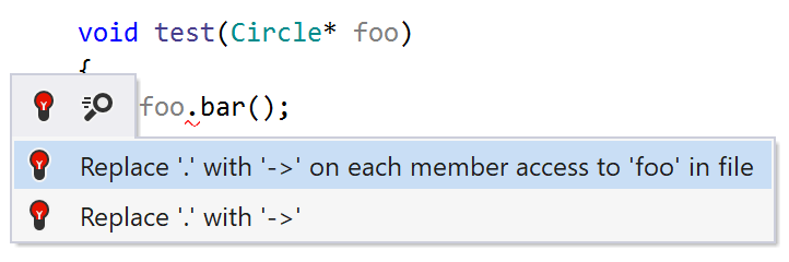 JetBrains&nbsp;Rider helps replacing the dot operator with arrow