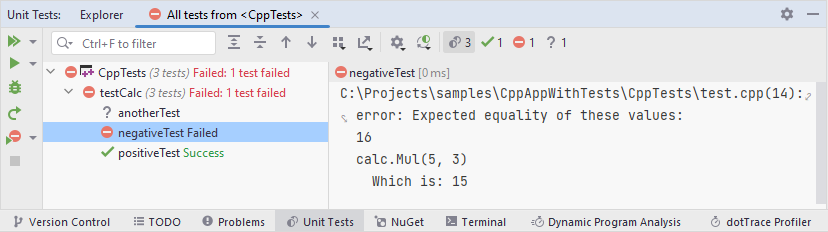 JetBrains&nbsp;Rider: Unit test sessions for C++ tests