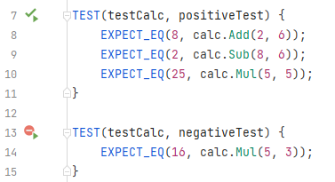 JetBrains&nbsp;Rider shows different indicators for unit tests in the editor