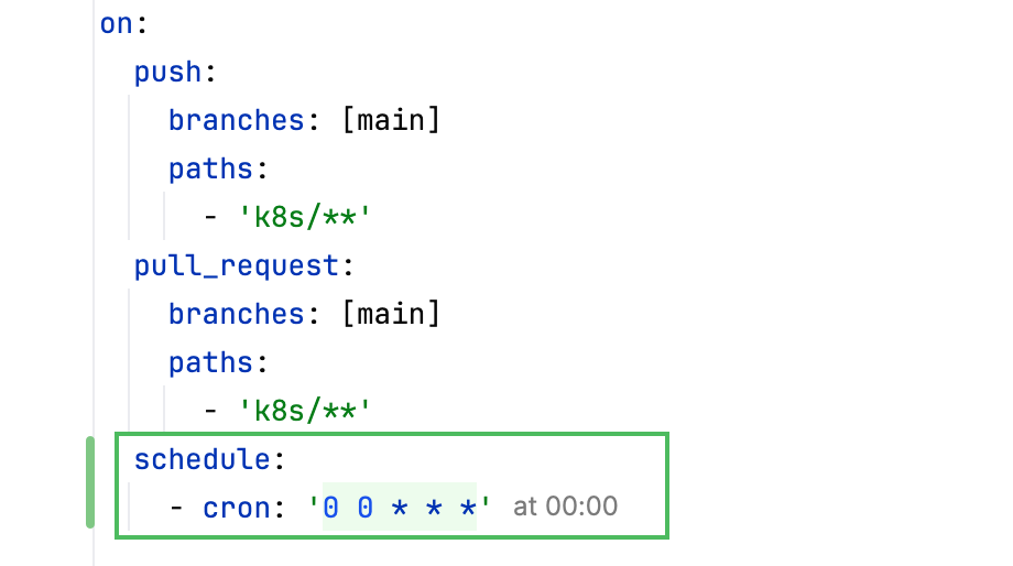 CRON expression in a GitHub file