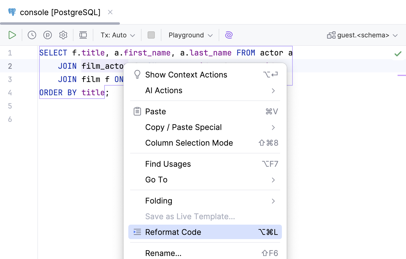 Apply a code style in the editor Apply a code style in the editor