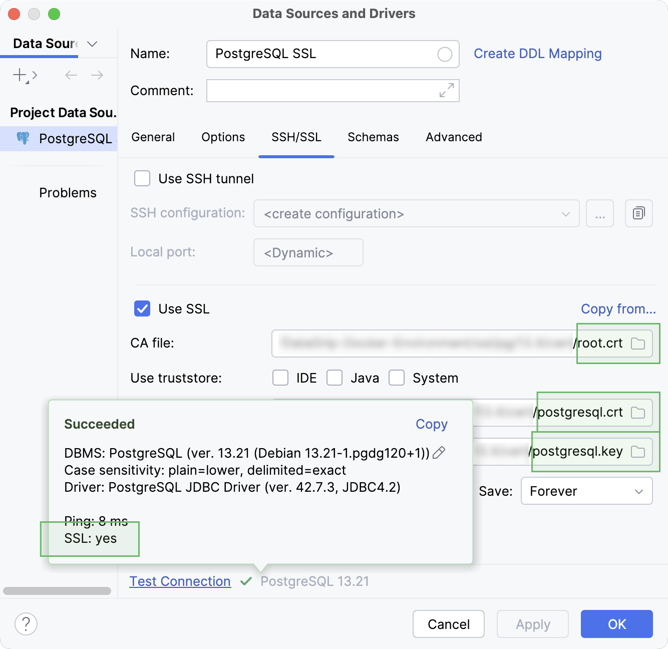 Connect to a database with SSL
