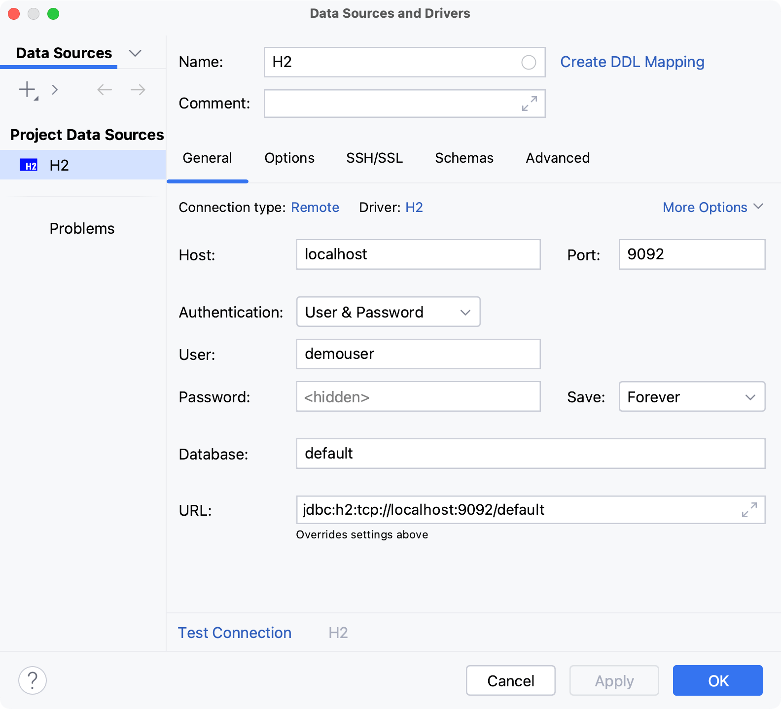 Database connection details Database connection details