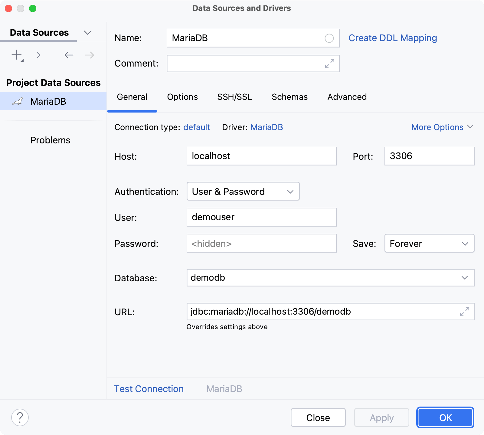 Database connection details Database connection details