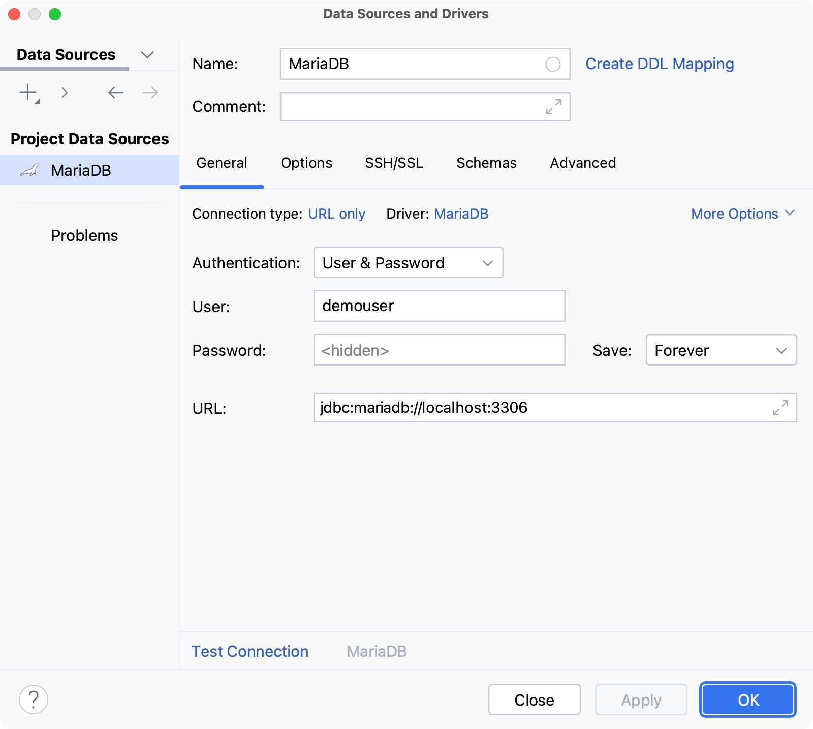 Database connection details Database connection details