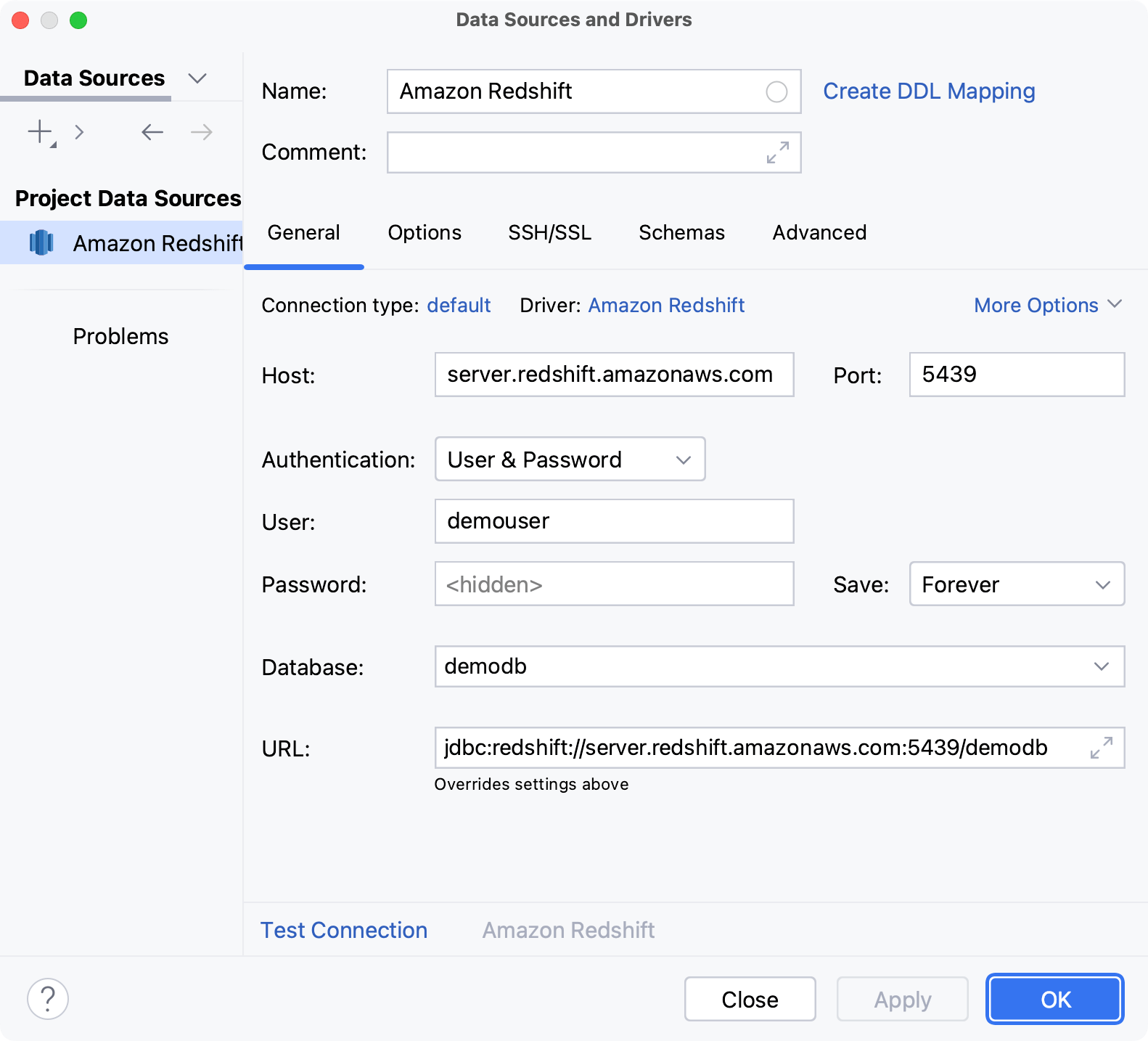 Database connection details Database connection details