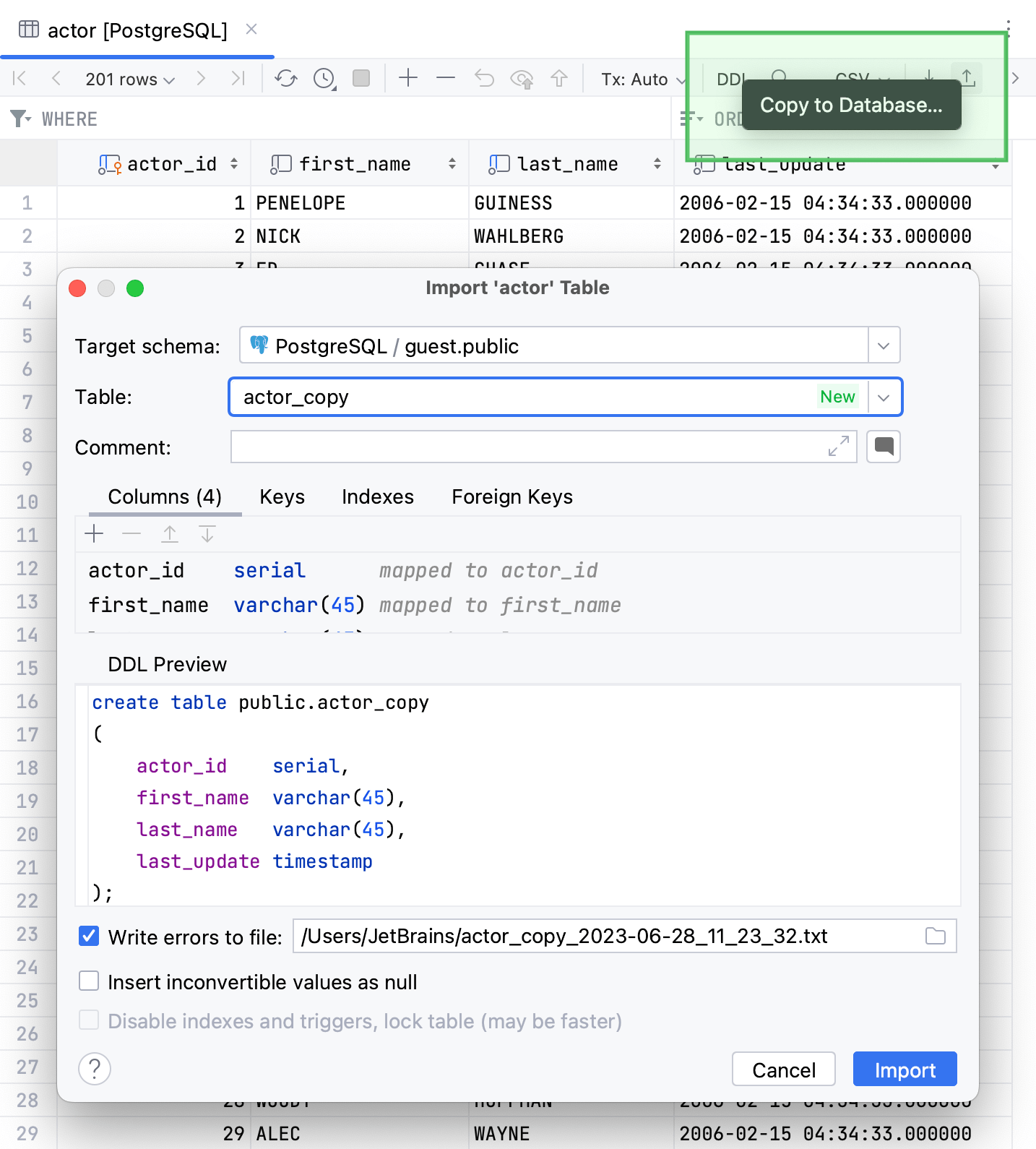 Create a table copy using data editor toolbar Create a table copy using data editor toolbar