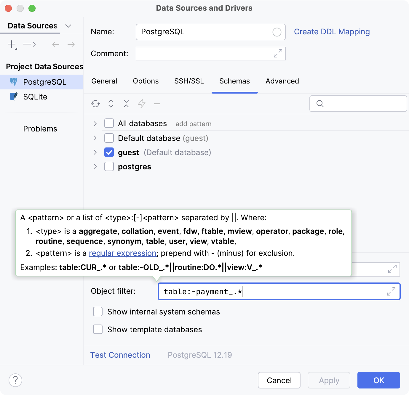 Filtering out tables in the data source settings dialog Filtering out tables in the data source settings dialog