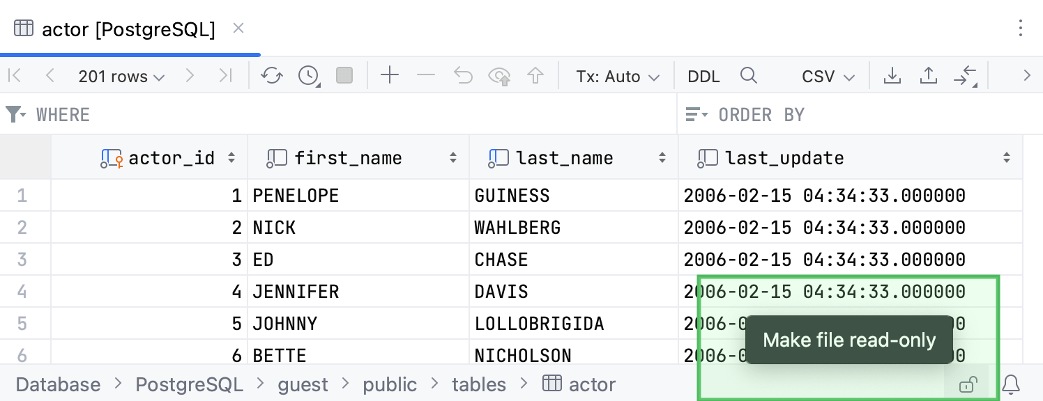 Enable the read-only mode for a table Enable the read-only mode for a table