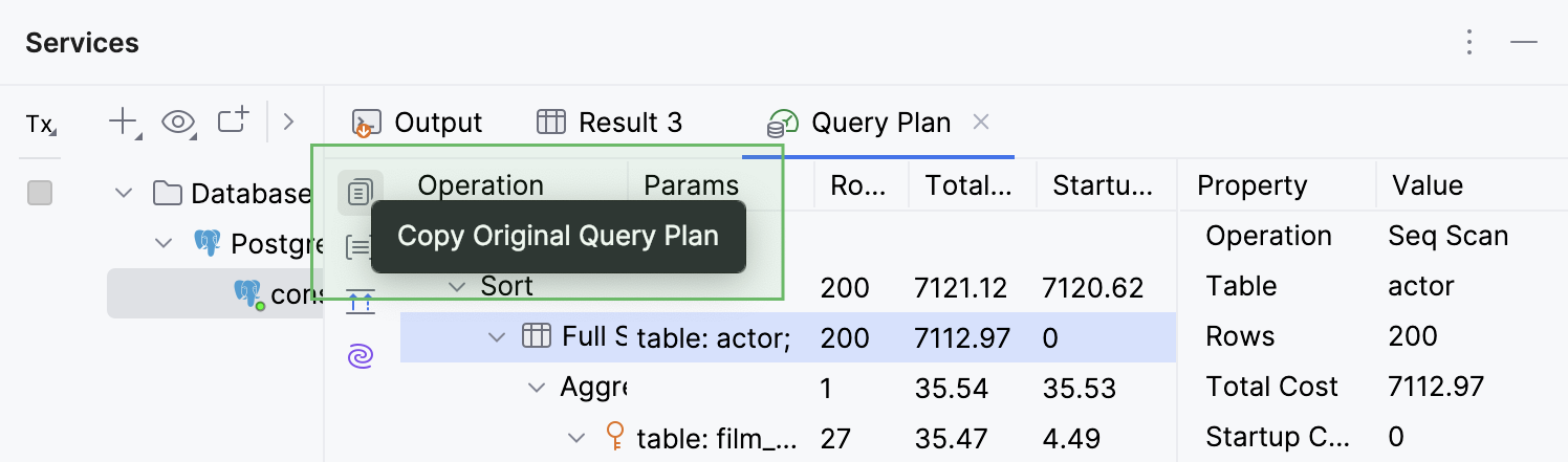 The Copy Original Query Plan button The Copy Original Query Plan button