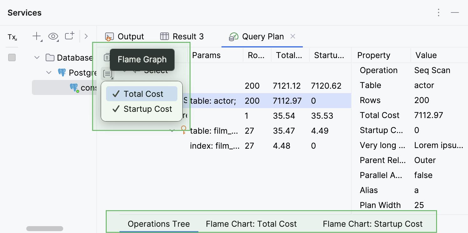 Inner tabs of the Query Plan tab Inner tabs of the Query Plan tab