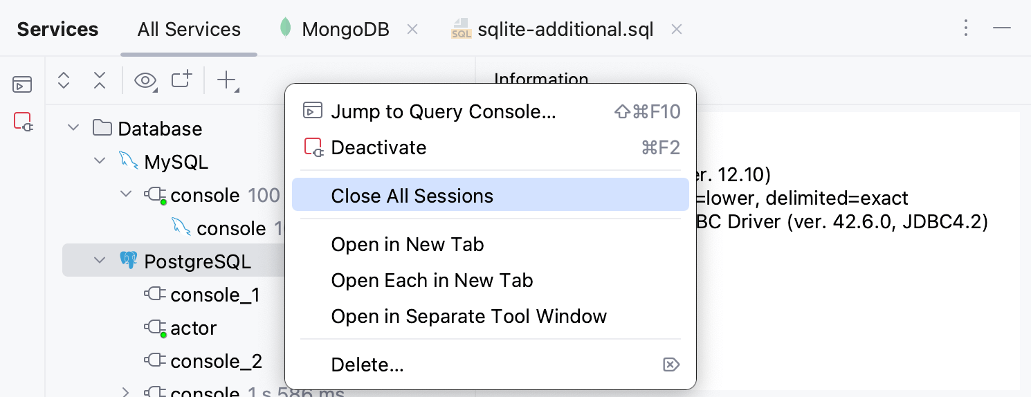Close all connection sessions Close all connection sessions
