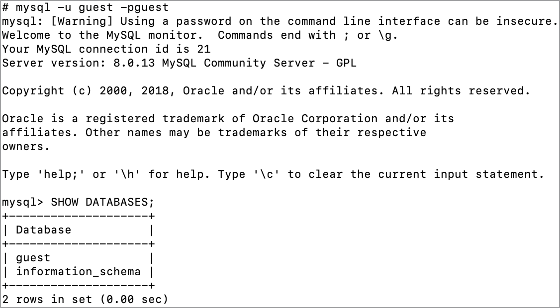 The SHOW DATABASES query The SHOW DATABASES query