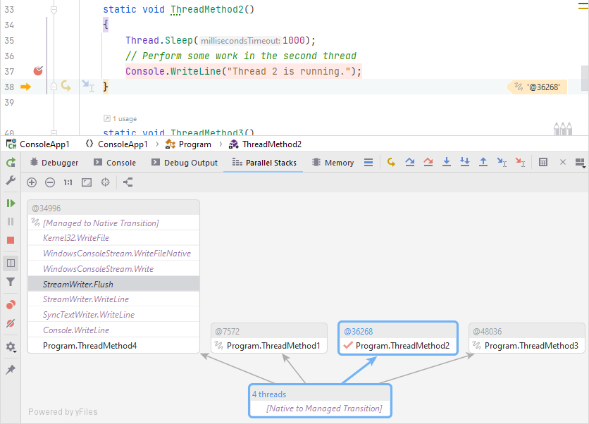 JetBrains&nbsp;Rider: Parallel stacks