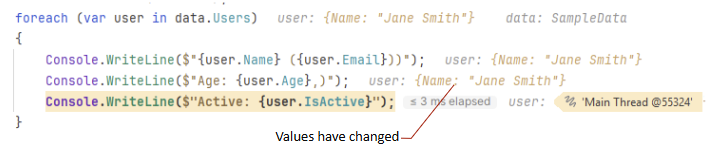 JetBrains&nbsp;Rider debugger: Inline values in the editor
