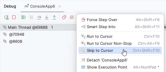 JetBrains Rider: Stepping buttons on the Debug window toolbar JetBrains Rider: Stepping buttons on the Debug window toolbar