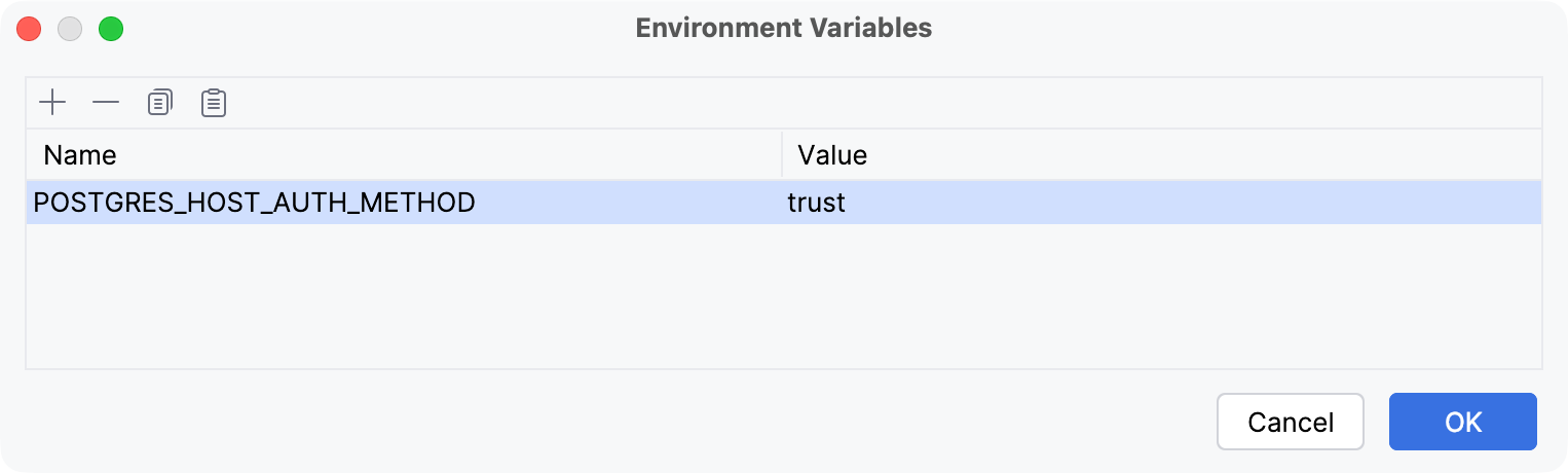 The Environment Variables dialog