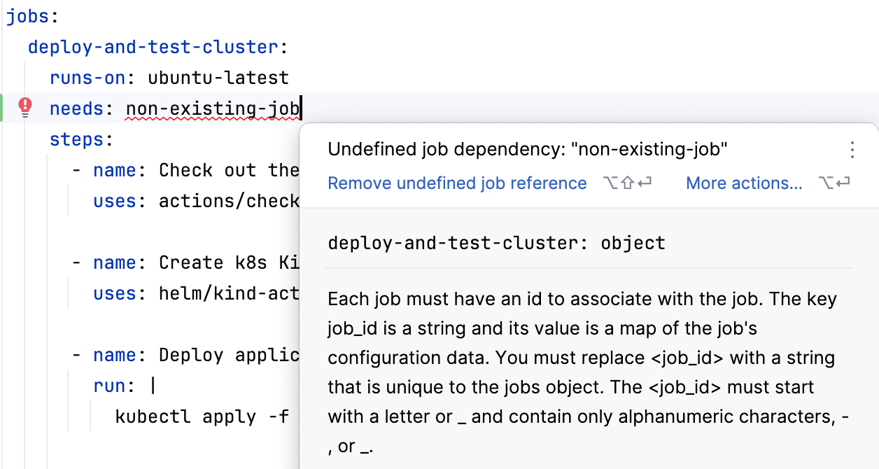 An inspection example: Undefined job dependency