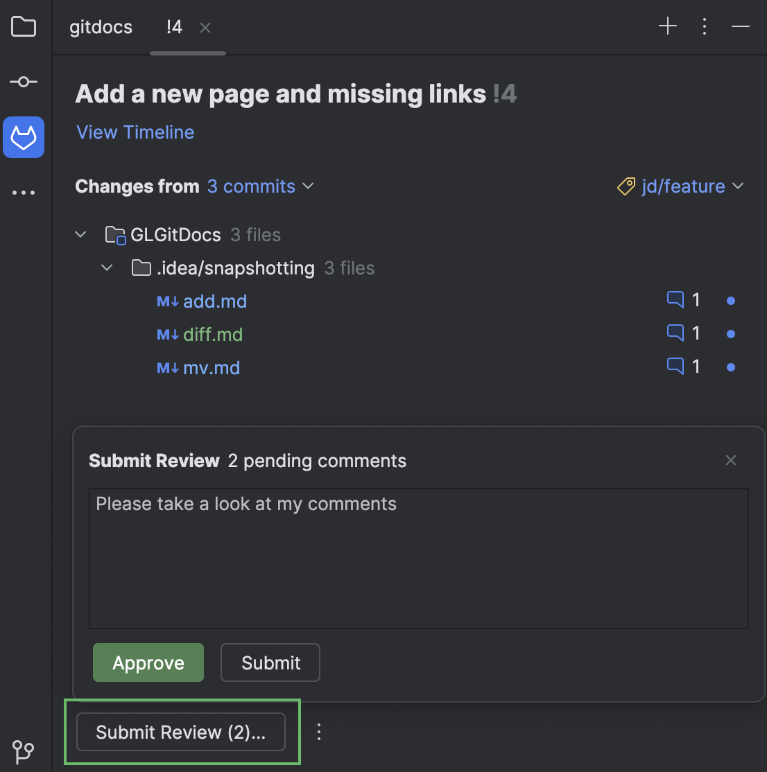 Review incoming GitLab merge requests | JetBrains Rider Documentation