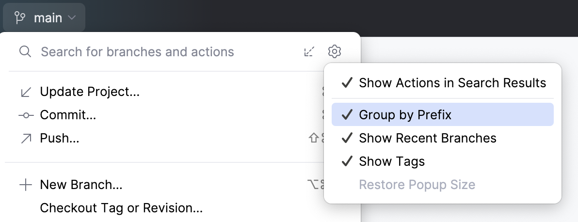 Group by Prefix option in the VCS widget Group by Prefix option in the VCS widget