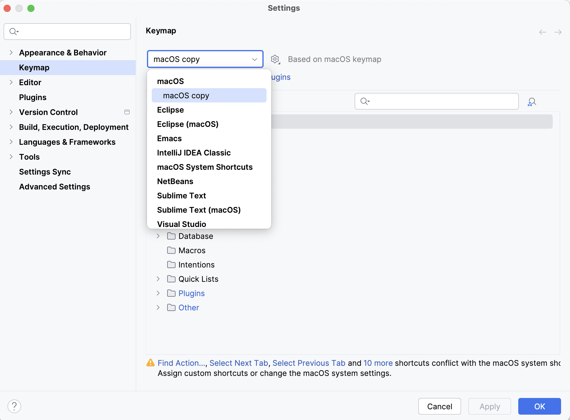 Keymap settings Keymap settings