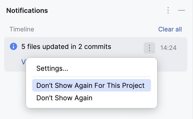 Suggestion context menu with Don't Show Again For This Project and Don't Show Again options in JetBrains&nbsp;Rider