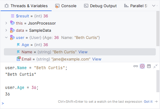 JetBrains&nbsp;Rider: Change variable values via the Immediate window