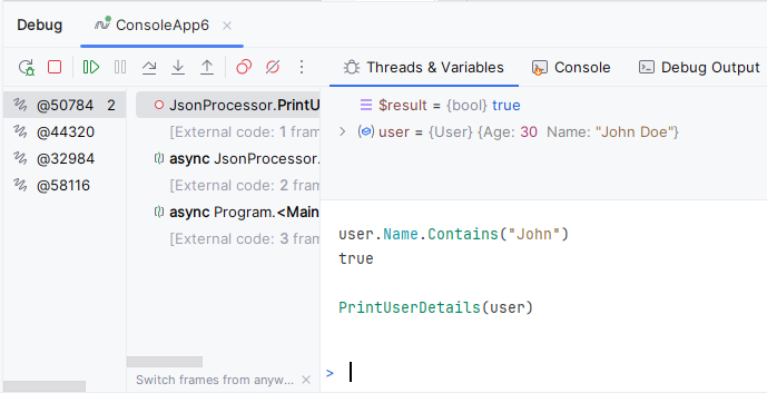 JetBrains&nbsp;Rider: Execution functions in the Immediate Window