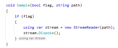 JetBrains&nbsp;Rider Inlay hints: disposed resource variable
