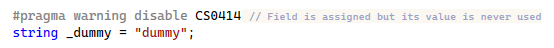 JetBrains&nbsp;Rider: Inlay hints for '#pragma warning' directives