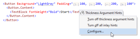 JetBrains&nbsp;Rider: Inlay hints in XAML for margins and padding