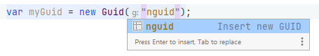 JetBrains&nbsp;Rider: Inset GUID via live template
