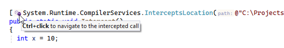 JetBrains&nbsp;Rider: Inlay hint and navigation action for an intercepted method