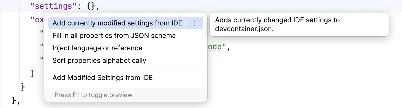 JSON settings