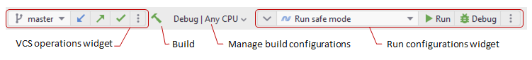 JetBrains&nbsp;Rider: main toolbar