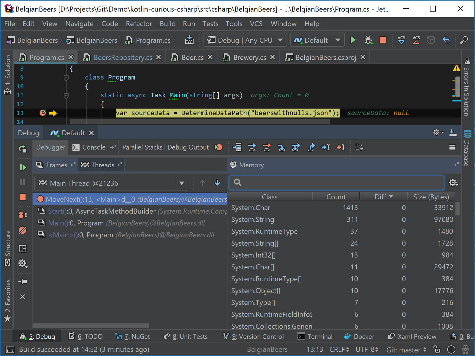JetBrains Rider: Memory view
