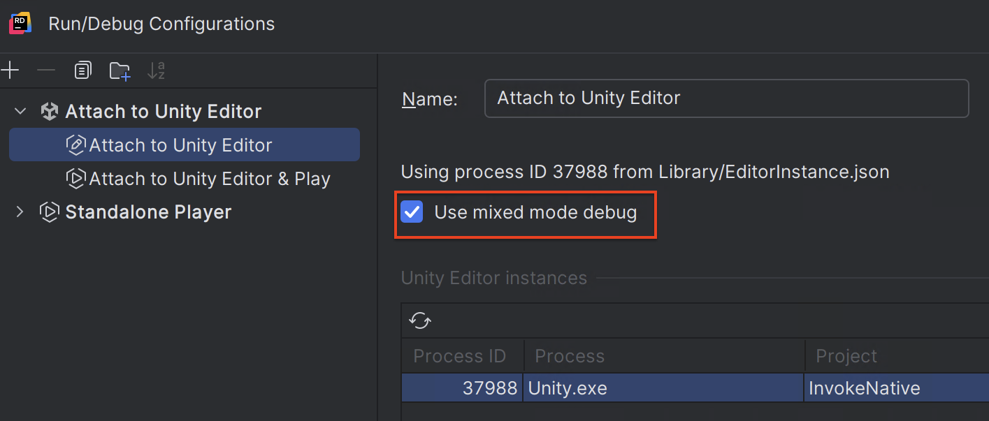JetBrains&nbsp;Rider: Mixed-mode debugging in run configuration