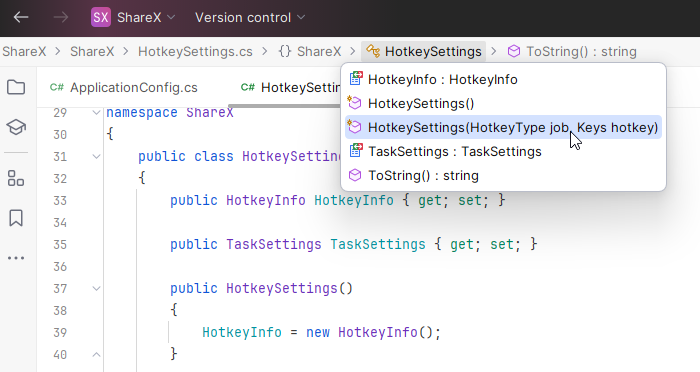 JetBrains&nbsp;Rider: Member structure in the navigation bar