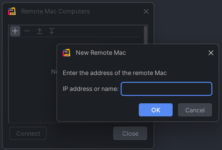 JetBrains Rider: New Remote Mac dialog JetBrains Rider: New Remote Mac dialog